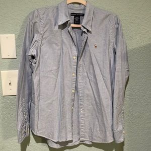 Ralph Lauren slim fit women’s long sleeve button down, pale blue size 12